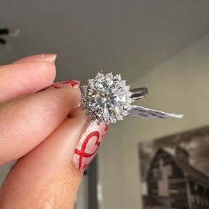 Silver Moissanite Engagement Ring Size 9